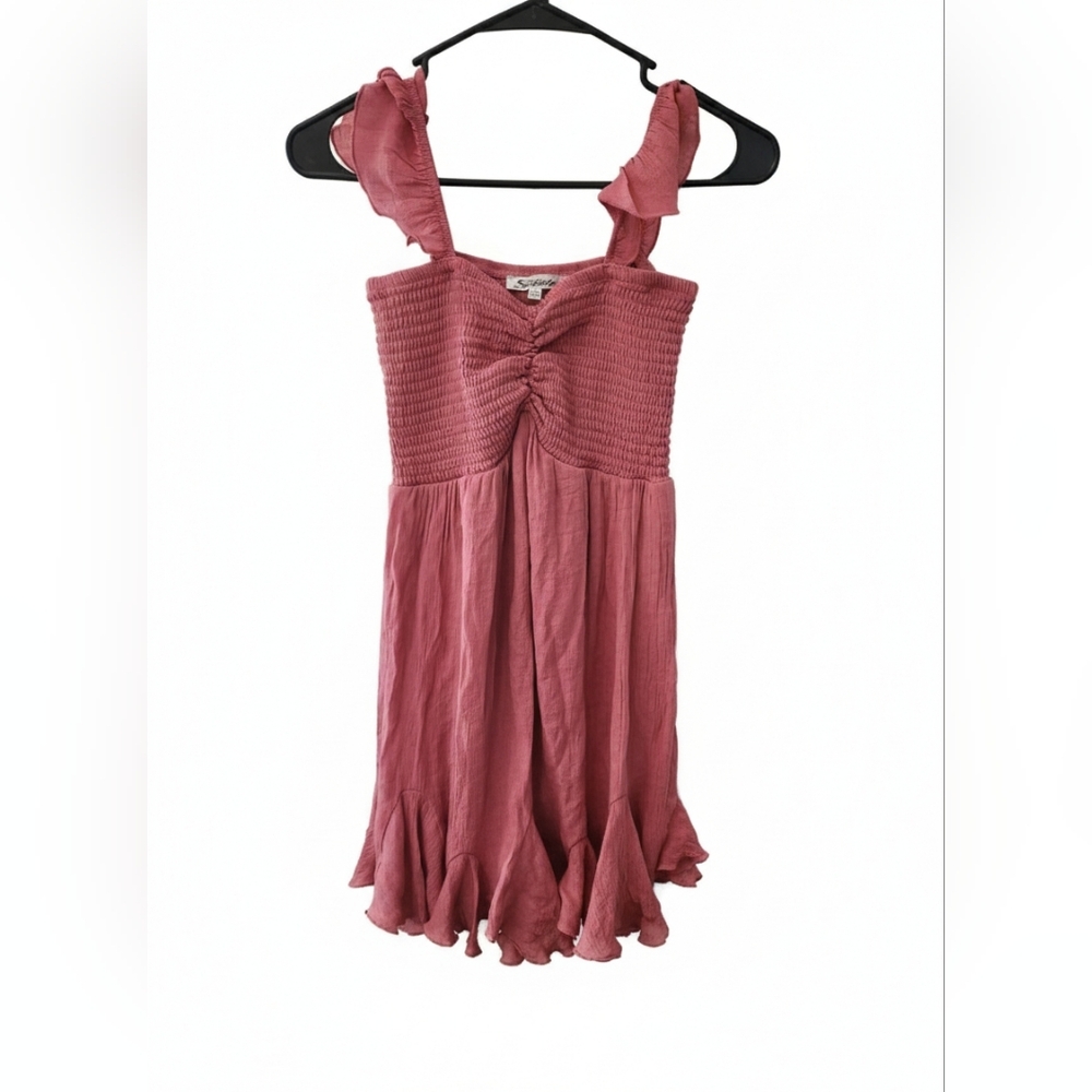 Stilletos M Rose Pink Smocked Ruffle Strap Babydoll Mini Dress